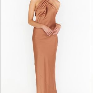 Show me your Mumu Jasmine Halter dress in the color copper.